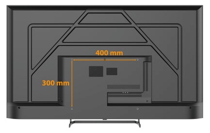 Ktorý držiak na TV GoGEN vybrať? Nákres zadnej strany televízora s vyznačeným VESA rozmerom pre montáž na držiak. Šípky ukazujú horizontálny rozstup 400 mm a vertikálny rozstup 300 mm (VESA 400x300)