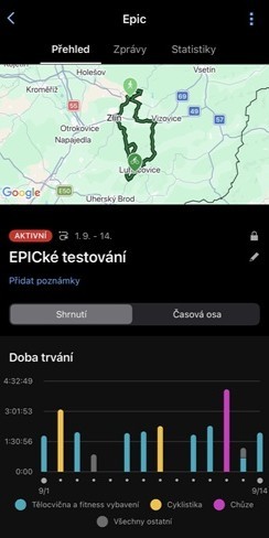 Screenshot z aplikácie Garmin Connect – záznam funkcie EPIC