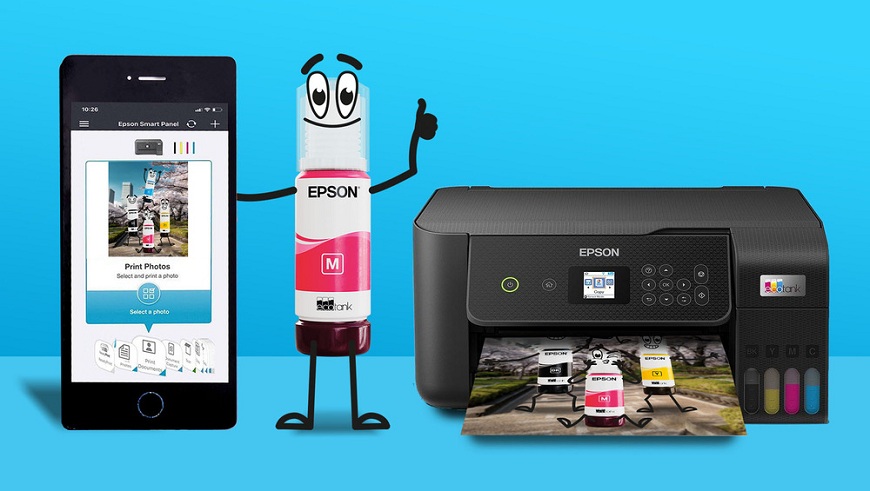 Ako vybrať tlačiareň? Kazety s atramentom Epson s tlačiarňou a mobil s mobilnou aplikáciou Epson.