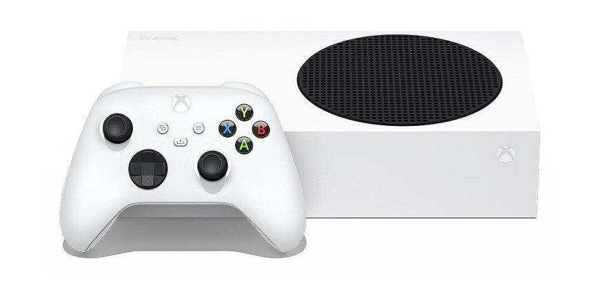 Ako vybrať hernú konzolu? Xbox Series S v bielom vyhotovení, vedľa konzoly leží Xbox Controller