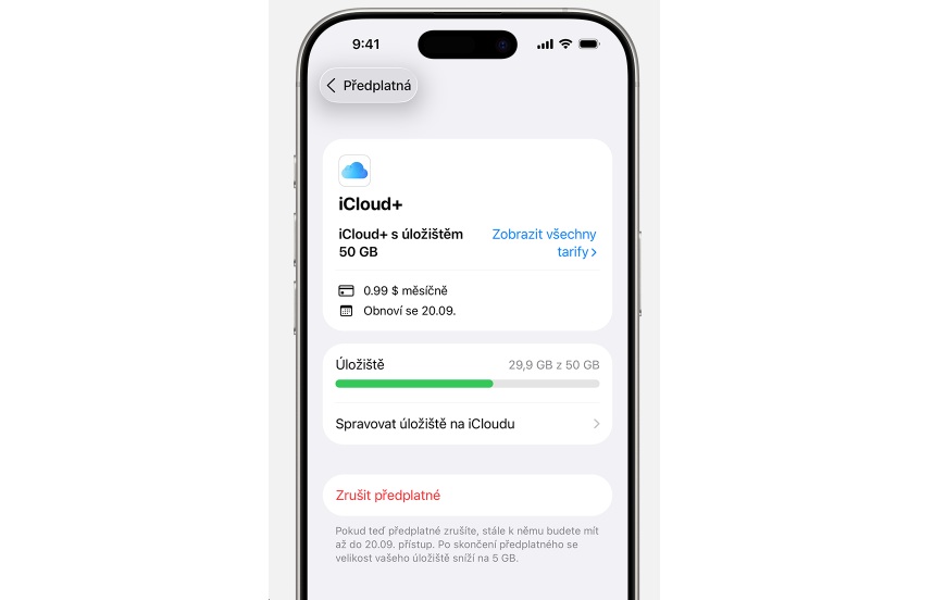 Prehľad predplatného iCloud+ na iPhone