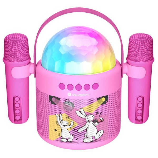 ružový reproduktor gogen bob a bobek disco s 2 mikrofónmi
