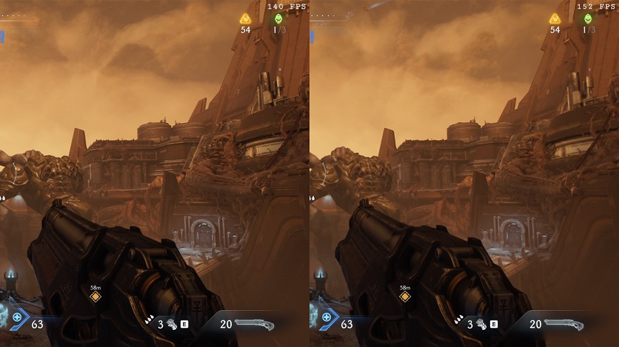 Čo je to DLSS, upscaling a ďalšie technológie grafických kariet Obrázok z hry názorne porovnávajúci režimy DLSS kvalita a ultra výkon vo Full HD