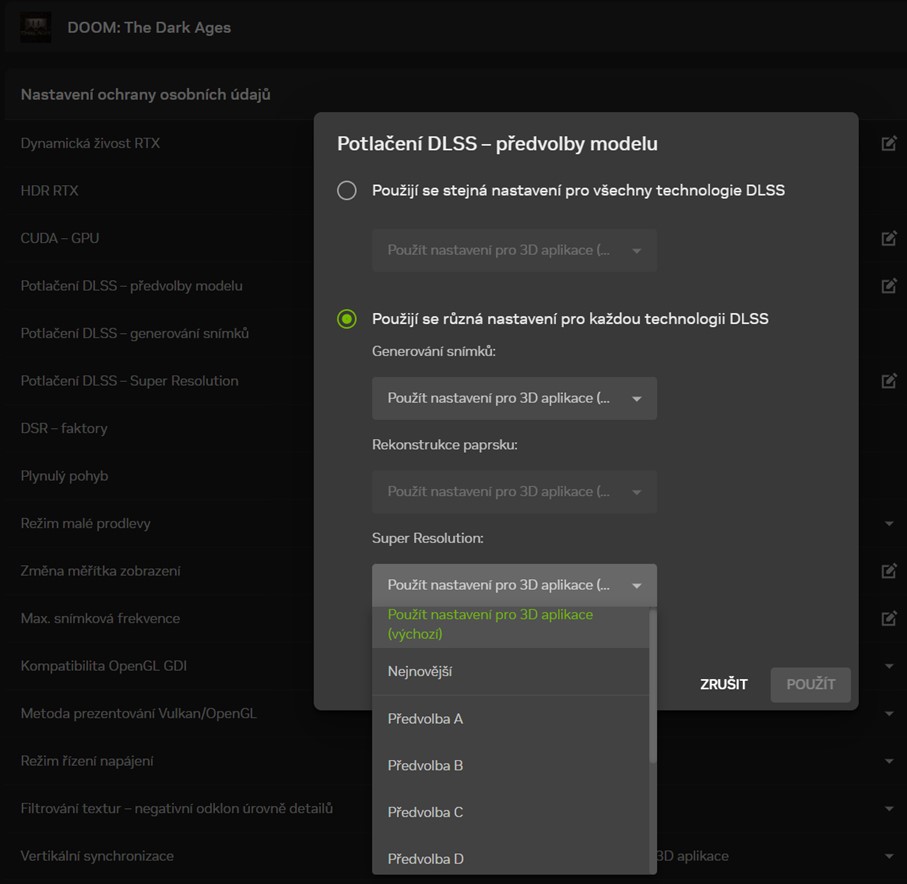 Čo je to DLSS, upscaling a ďalšie technológie grafických kariet Obrázok tabuľky s výberom optimálneho modelu DSS