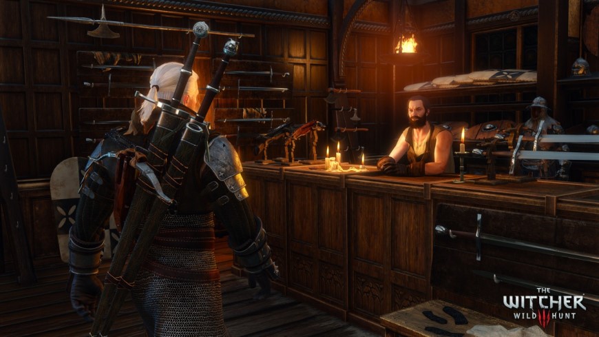 Zaklínač 3 znovu ožíva. Čaká nás nové DLC alebo ide len o dokonale pripravenú ilúziu? Geralt z Rivie stojí pred iným mužom v obchode.