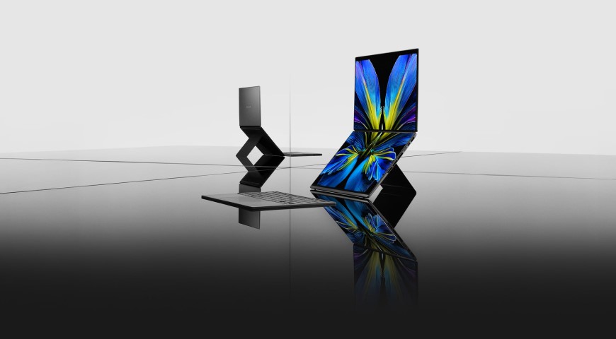 Ilustračný obrázok zobrazujúci rozložený notebooku ASUS Zenbook DUO