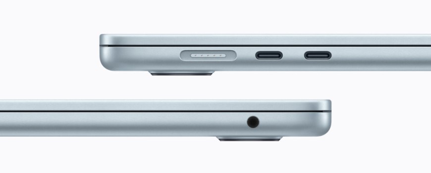 Apple s novinkami ďalej boduje – upgradoval Macy a odhalil nové duo monitorov Studio Display Pohľad zboku na MacBook Air M5 aj s konektormi
