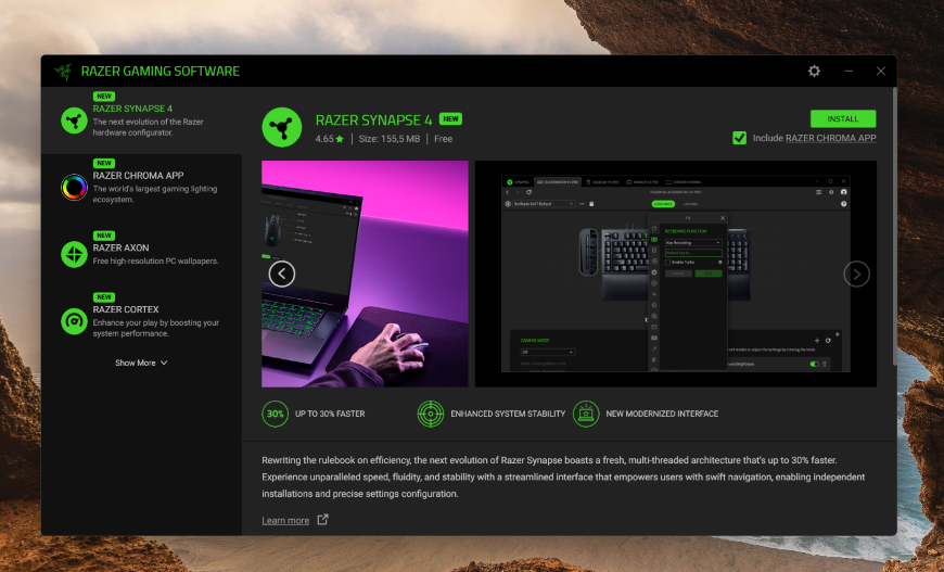 Herná myš Razer Viper V3 Pro SE – Našliapaná výzbroj pre FPS aj kompetitívne hry spustený softvér Razer Synapse 4 na laptope