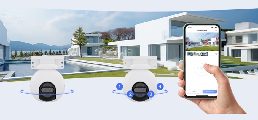 Nové IP kamery 4G & Wi-Fi od EZVIZ: Bezpečie pre dom, chatu aj miesta bez signálu IP kamera EZVIZ dual, mobilný telefón a monitorovaná vila v pozadí