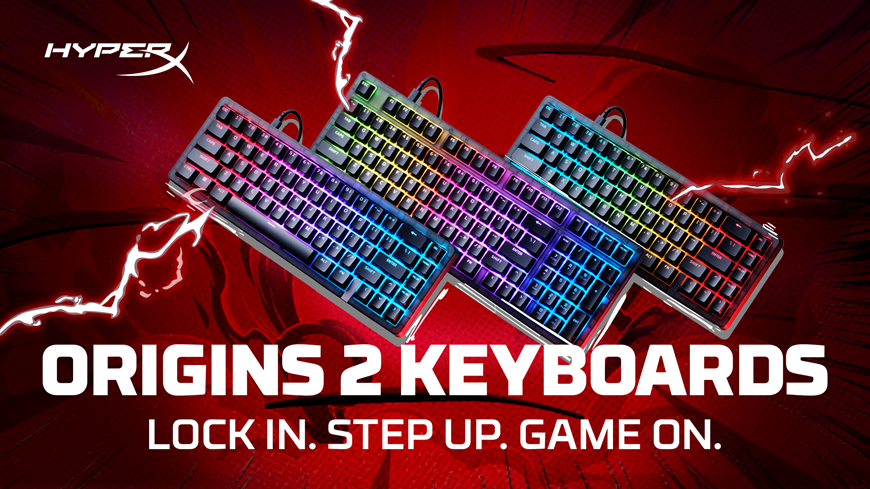 Nové herné klávesnice HyperX: Tri RGB zbrane pre víťazstvo v hre Tri herné klávesnice HyperX na červenom pozadí.