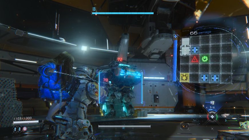 Pragmata: Akčná sci-fi nálož s trochou babysittingu Screenshot z dema hry Pragmata - souboj Hugha a Diany s robotem, detail hackovací mechaniky