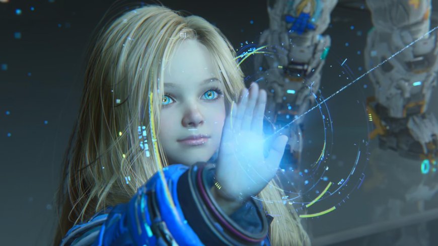 Pragmata: Akčná sci-fi nálož s trochou babysittingu Screenshot z dema hry Pragmata - Diana má nataženou ruku a hackuje systém