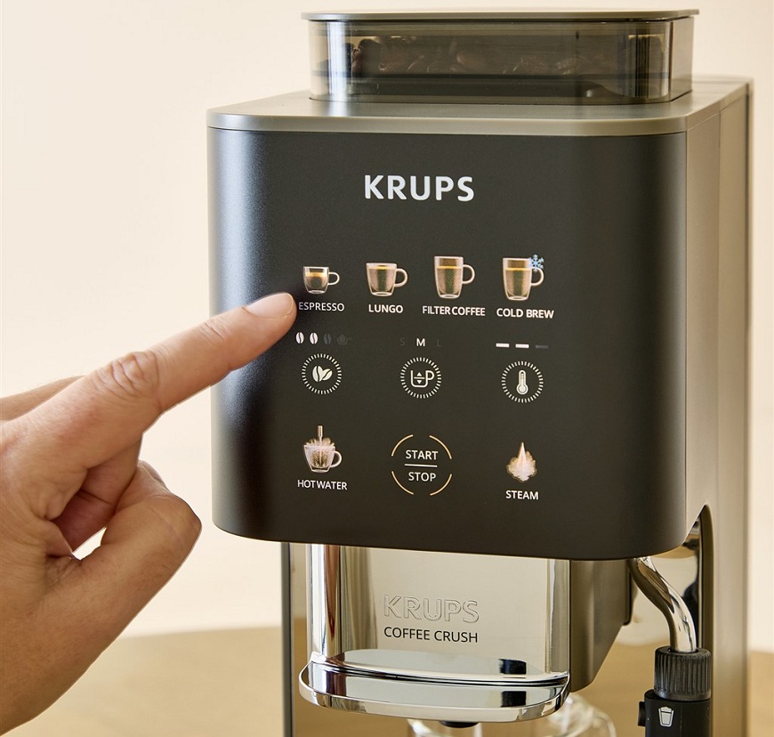 Ovládací panel kávovaru Krups Coffee Crush Experience.