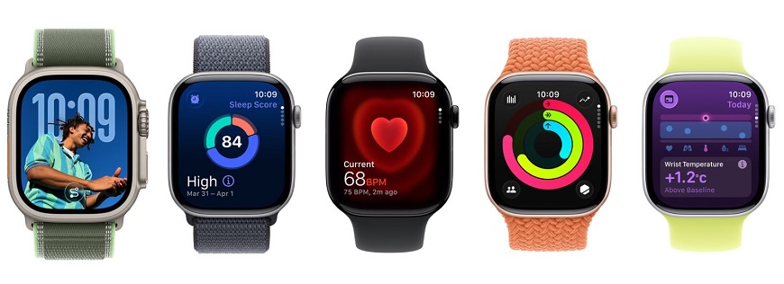 Prečo si zaobstarať Apple Watch? Farebné vyhotovenia Apple Watch vedľa seba.