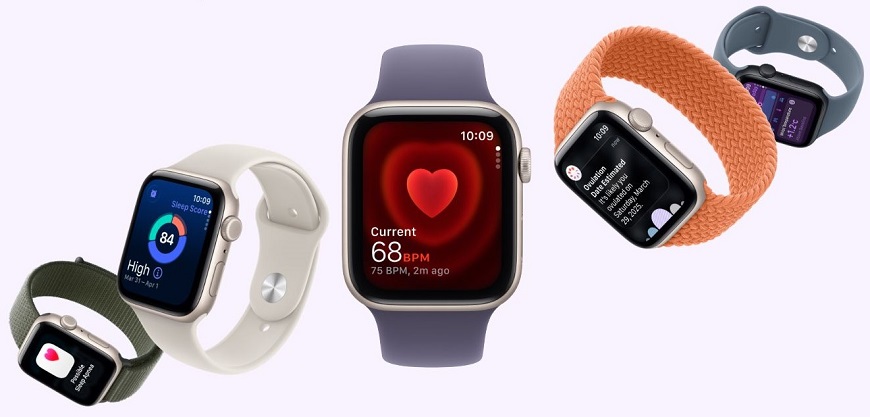 Prečo si zaobstarať Apple Watch? Farebné vyhotovenia Apple Watch vedľa seba.