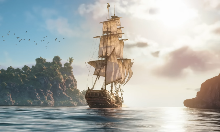 Loď Jackdaw vypláva na more ožiarené slnkom, screenshot z traileru na hru Assassin's Creed Black Flag Resynced