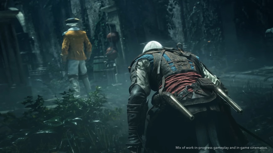 Edward Kenway sa plíži za vojakom, screenshot z traileru na hru Assassin's Creed Black Flag Resynced