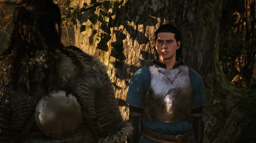 Coen v ľudskej forme sa rozpráva s inou postavou, screenshot z traileru na The Blood of Dawnwalker