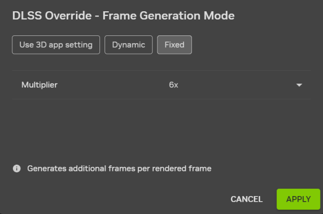 Nastavení režimu 6X v NVIDIA APP, screenshot z aplikace