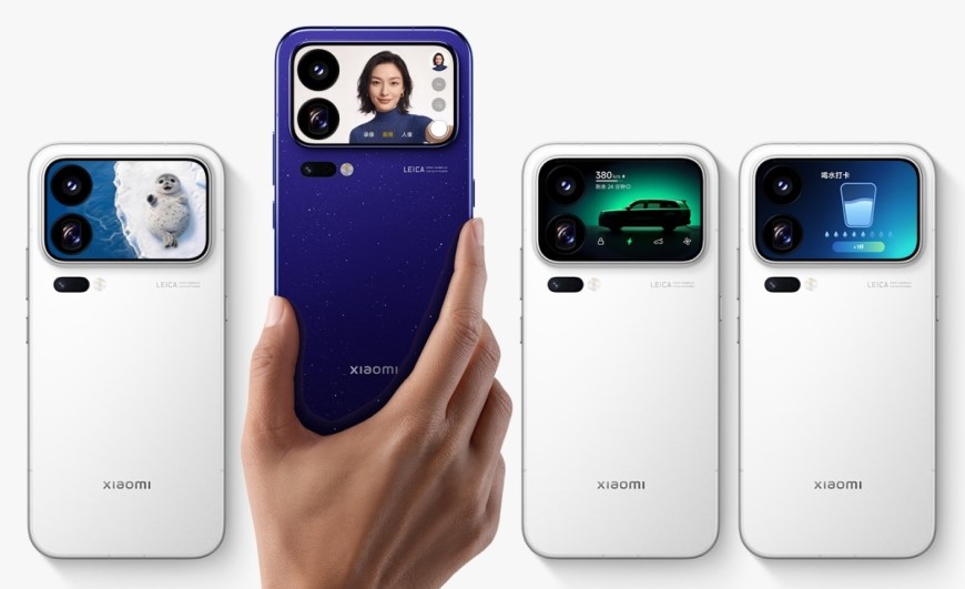 Telefóny série Xiaomi 18 zo zadnej strany, ukážka malých displejov a farebných vyhotovení.