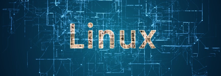 Logo Linuxu na tmavomodrom technologickom pozadí.