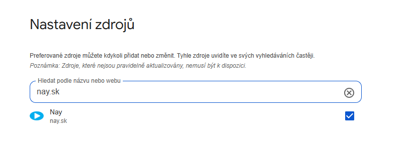 Náhlaď stránky, kde sa nastavujú preferované zdroje.