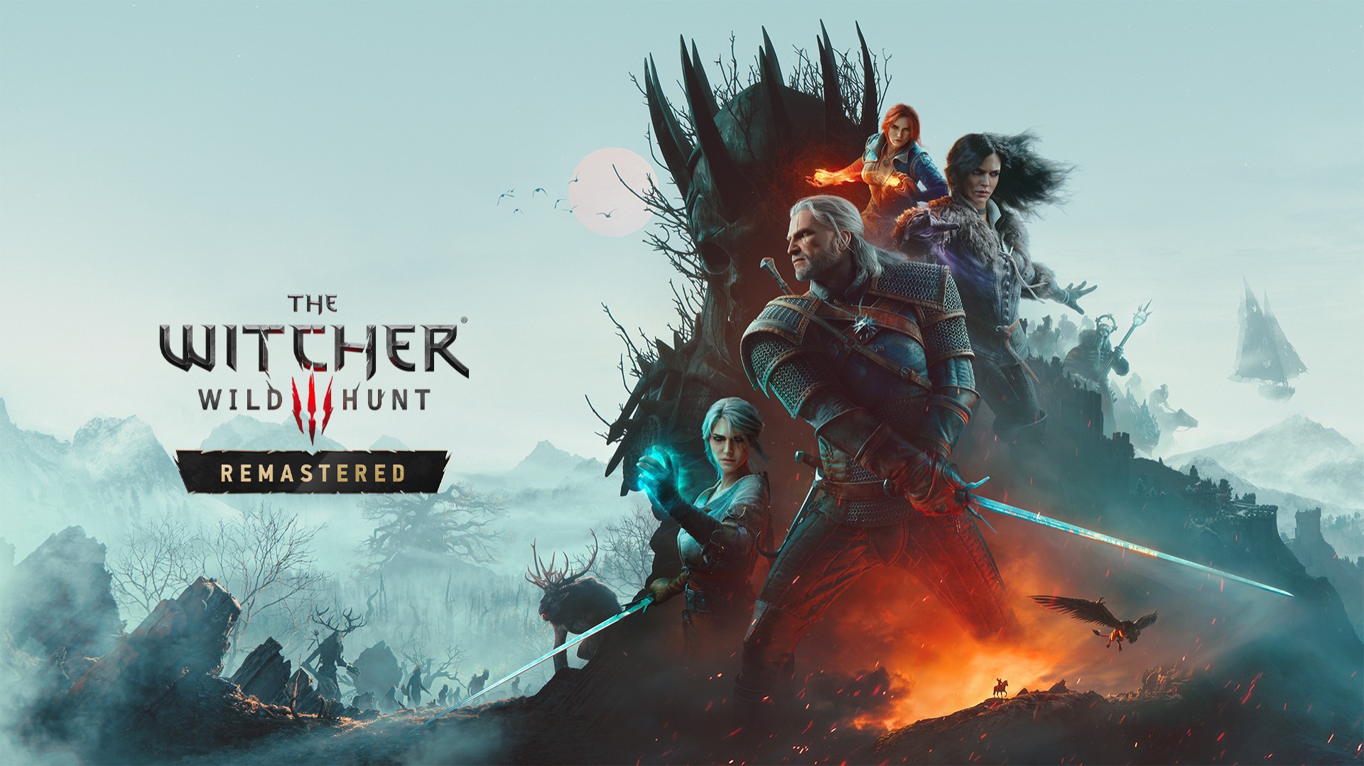 Tretie DLC pre Zaklínača 3: Songs of the Past rozochvejú zaklínačské medailóny budúci rok (aktualizované) Vpravo koláž postáv z hry The Witcher 3: Wild Hunt, vľavo logo The Witcher 3: Wild Hunt - Remastered