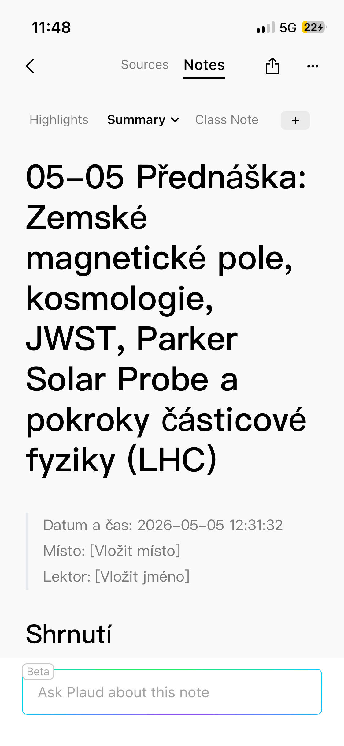 Screenshot diktafónu Plaud Note Pro.