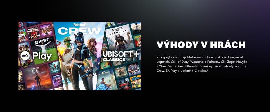 Xbox Game Pass – naskoč na zelenú hernú vlnu Koláž troch obrázkov z videohier, text Výhody v hrách