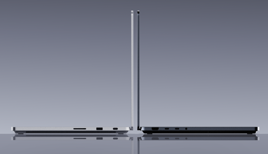 Microsoft predstavil Surface Laptop Ultra, najvýkonnejší notebook s čipom NVIDIA RTX Spark Bočný pohľad na obe dostupné farebné vyhotovenia notebooku Surface Laptop Ultra – tmavo sivé a strieborné – paralelne vedľa seba.