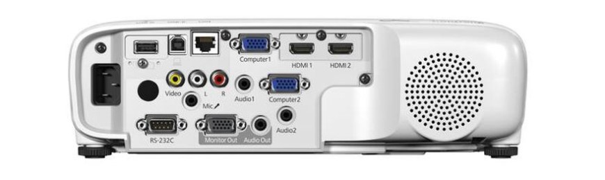 Ako vybrať projektor? Dataprojektor zo zadnej strany: HDMI, Audio, RS, Mic, Monitor a Audio Out