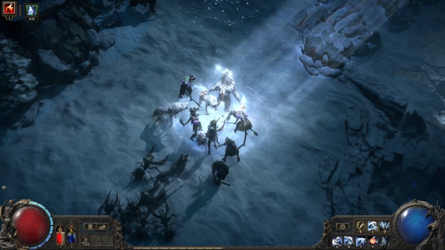 Path of Exile 2: Naostri svoje herné tabuľky Záběr boje s bossem ve hře Path of Exile 2, bojující postavy jsou osvícené světelným efektem