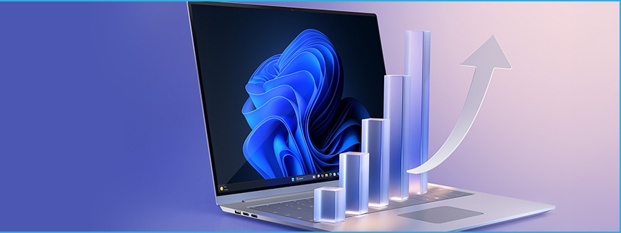 Koniec podpory Windows 10: Objavte novú éru bezpečia a produktivity s Windows 11 Pro a Copilot+ PC grafické znázornenie efektivity práce s Copilot+ na notebooku