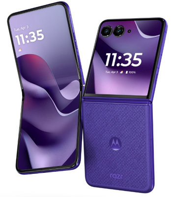 fialový telefon typu véčko Motoral Razr 