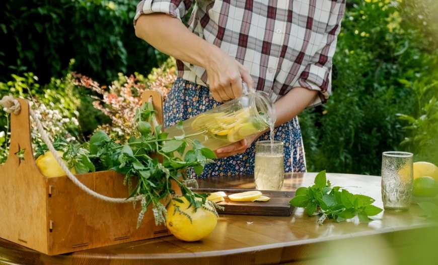 Ako pripraviť domáci sirup? Chuť leta ukrytá v každej kvapke Servírovanie sirupu v záhrade plnej byliniek.