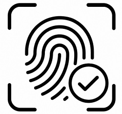 Ako platiť mobilným telefónom? Symbol odtlačku prsta pre biometrické overenie.