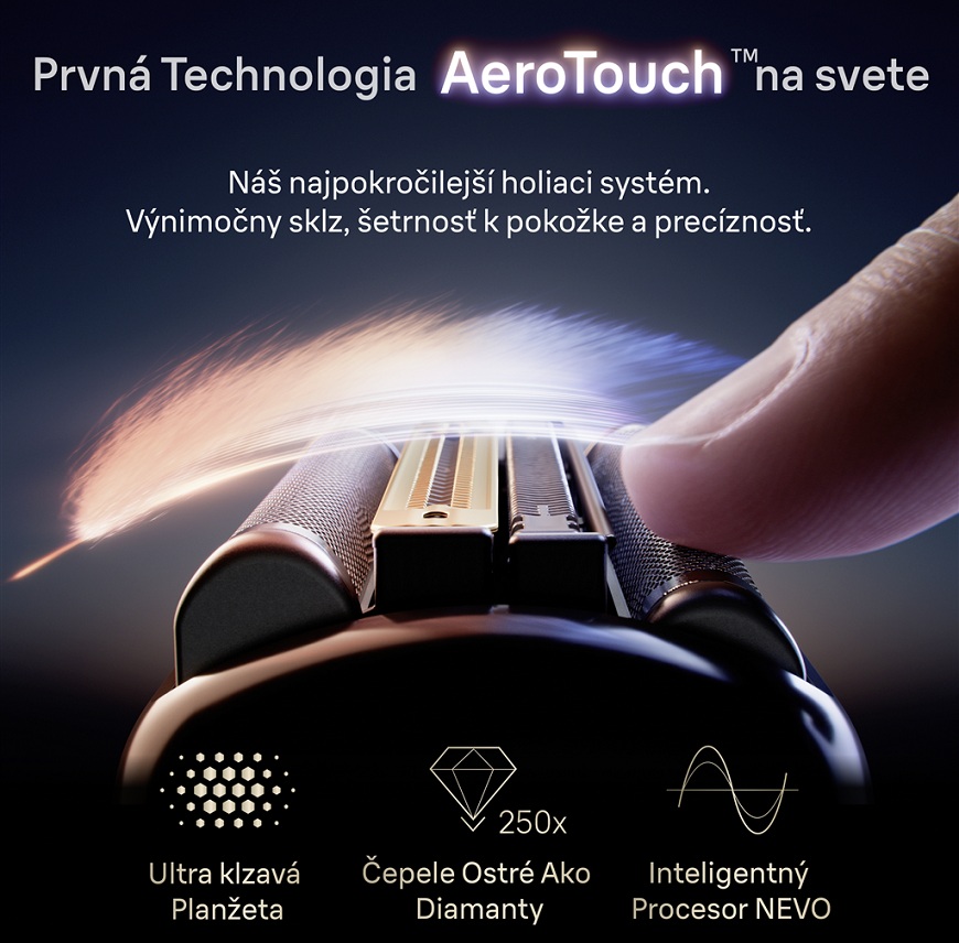 Vstúpte do novej éry dokonale hladkej pokožky s holiacim strojčekom Braun NEVO Technológia AeroTouch pri holiacom strojčeku Braun NEVO