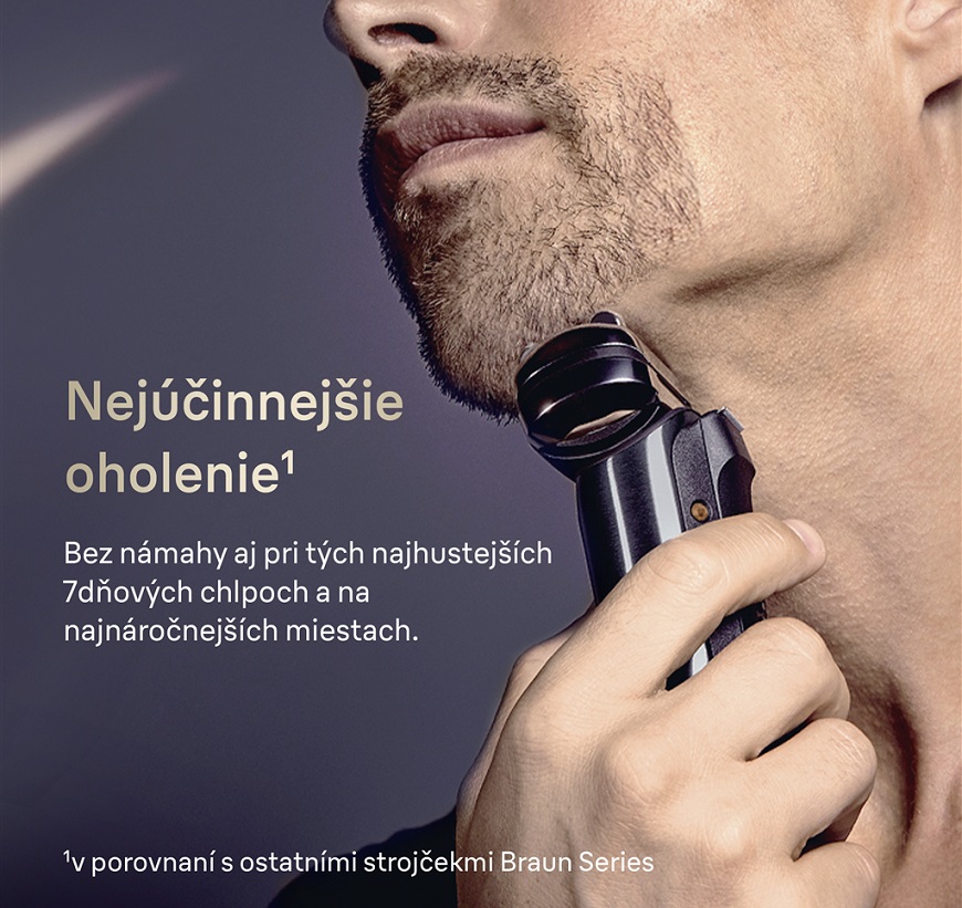 Vstúpte do novej éry dokonale hladkej pokožky s holiacim strojčekom Braun NEVO Muž si holí fúzy s holiacim strojčekom Braun NEVO.