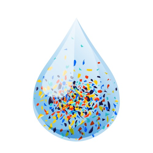 ☘️Mikroplasty v praní: Čo sa deje s oblečením v práčke? Ilustrácia kvapky vody s mikroplastami