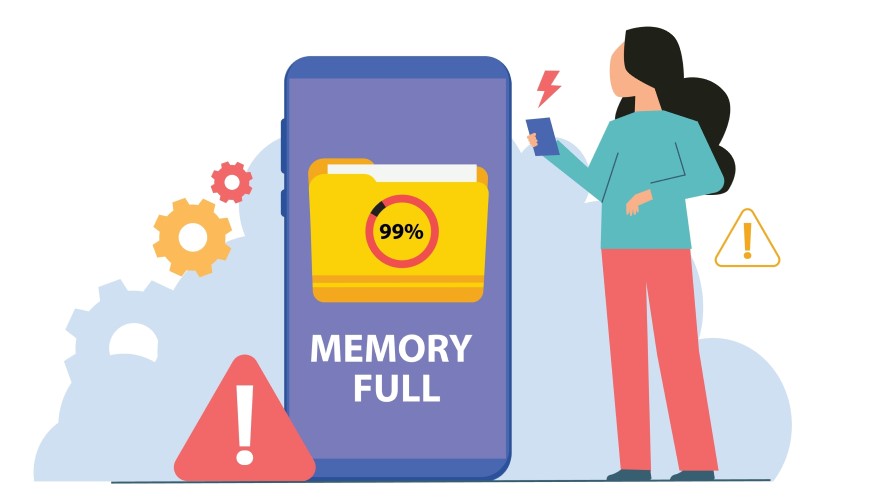 Ilustrácia plnej pamäte na mobilnom telefóne