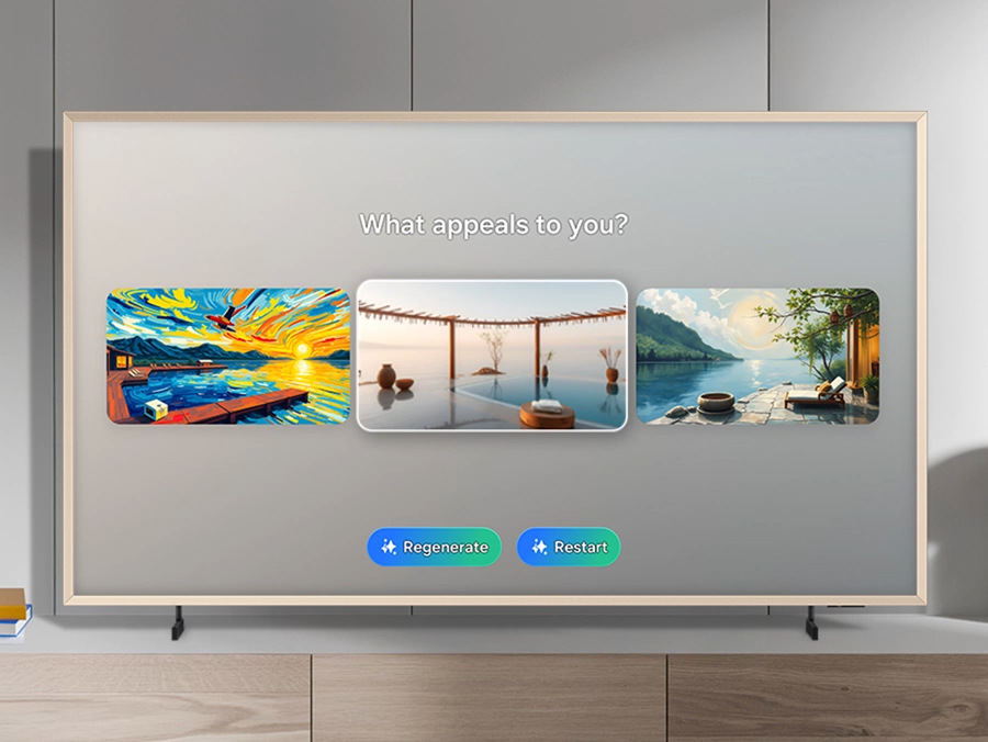 Umelecké dielo alebo televízor? To je The Frame 2026 od Samsungu Samsung The Frame 2026 s otvoreným menu na výber umeleckého diela zobrazeného na obrazovke.