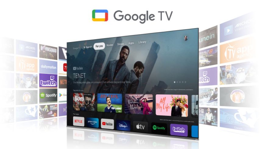 Televízor zobrazujúci službu Google TV.