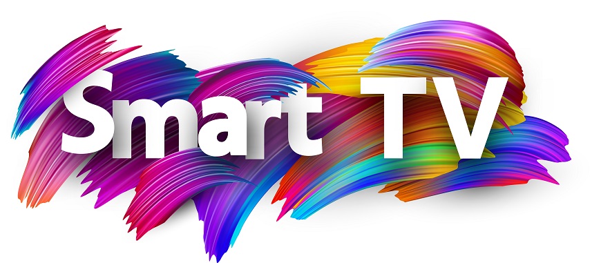 Nápis Smart TV zasadený do farebného pozadia namaľovaného štetcami.
