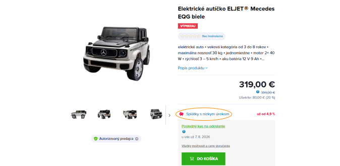 Ukážka výpočtu splátok v detaile produktu Eljet Mercedes EQG