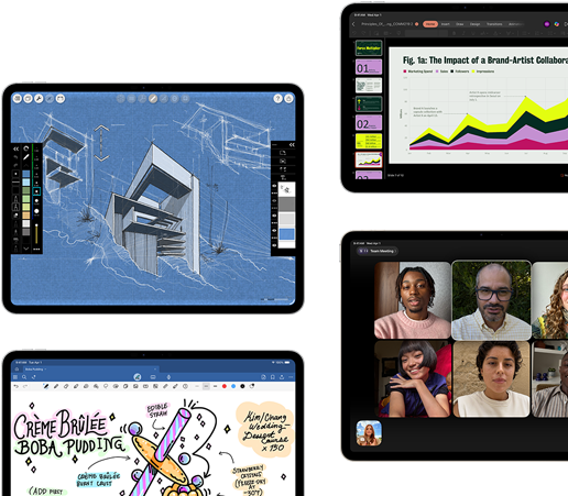 iPad Air zobrazujúci ručne písané poznámky a kresby v apke Poznámky, ruka kreslí ceruzkou Apple Pencil Pro