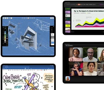 iPad Air zobrazujúci ručne písané poznámky a kresby v apke Poznámky, ruka kreslí ceruzkou Apple Pencil Pro