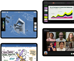iPad Air zobrazujúci ručne písané poznámky a kresby v apke Poznámky, ruka kreslí ceruzkou Apple Pencil Pro